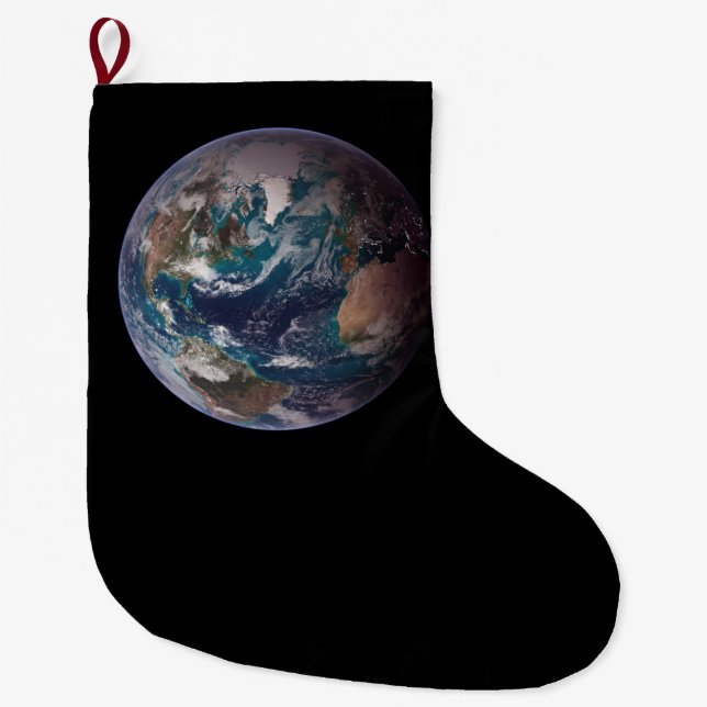 Calcetín Navideño Grande Tierra de Mármol Azul (Hemisferio Occidental) (Anverso)