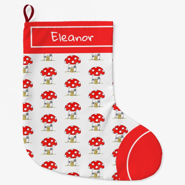 Calcetín Navideño Grande Toadstool de Woodland Personalizado (Anverso)