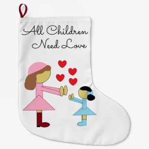 Calcetín Navideño Grande Todos los niños necesitan amor: Blanco