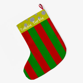 Calcetín Navideño Grande Toksie Turbie Verde Rojo Rayas Navideñas
