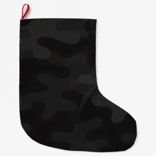 Calcetín Navideño Grande Tonos negros oscuros carbón modernos de camuflaje 