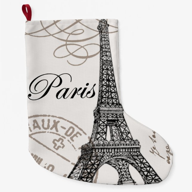 Calcetín Navideño Grande Torre Eiffel de época moderna (Anverso)