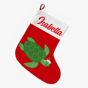 Calcetín Navideño Grande Tortuga de la navidad roja Feliz Santa hat navidad