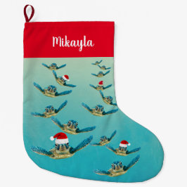 Calcetín Navideño Grande Tortuga marina de bebé Navidades de Santa Sombrero