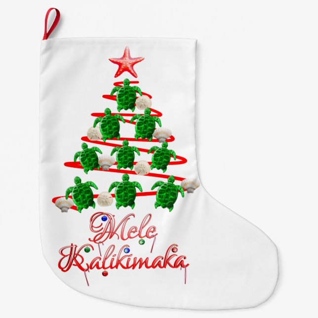 Calcetín Navideño Grande Tortugas marinas de Mele Kalikimaka (Anverso)