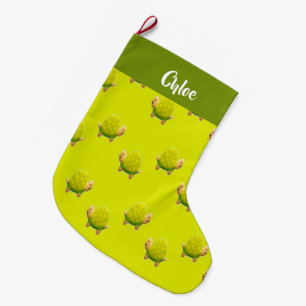 Calcetín Navideño Grande Tortugas verdes de nombre personalizado