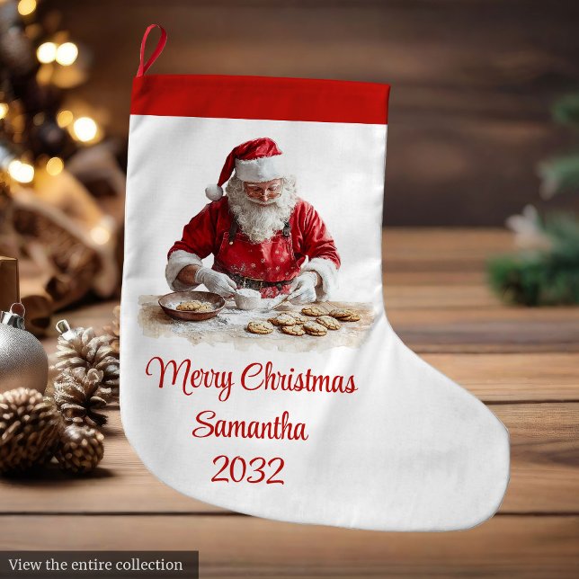 Calcetín Navideño Grande Traditional Santa Claus Cozy Red White Stocking (Traditional Santa Claus Cozy Red White Stocking)