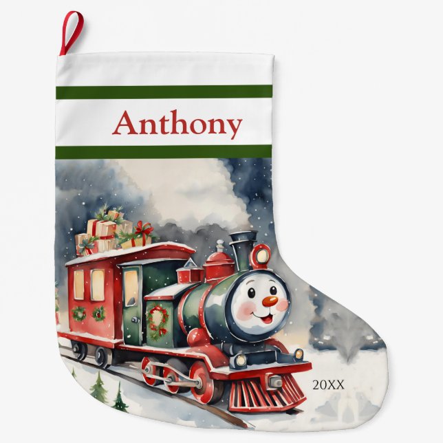 Calcetín Navideño Grande Tren de Navidad (Anverso)