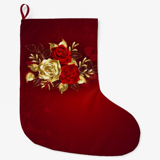 Calcetín Navideño Grande Tres Rosas Joyas (Anverso)