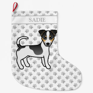 Calcetín Navideño Grande Tricolor Jack Russell Terrier de Pelo Liso & Nombr