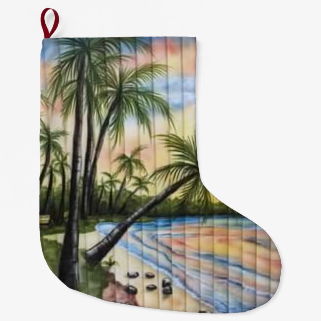 CALCETÍN NAVIDEÑO GRANDE TROPICAL PALM TREES BEACH BLINDS (Anverso)