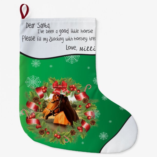 Calcetín Navideño Grande TU FOTO Nombre Caballo Querido Marco de Santa Rond (Anverso)