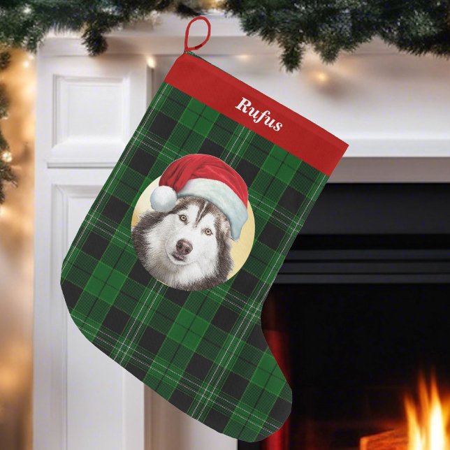 Calcetín Navideño Grande TU perro lleva un Navidad de fotos de Santa Hat (Subido por el creador)