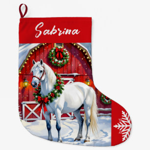 Calcetín Navideño Grande Un caballo blanco festivo y Navidades de un graner