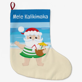 Calcetín Navideño Grande Un Día En La Playa Con Santa Claus