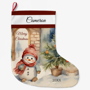 Calcetín Navideño Grande Un hombre de nieve lindo y personalizado