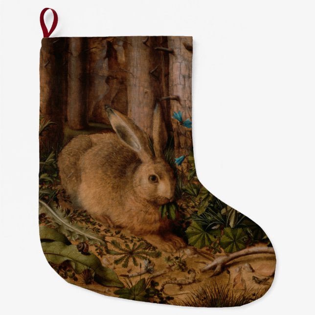 Calcetín Navideño Grande Una liebre en el bosque (por Hans Hoffmann) (Anverso)