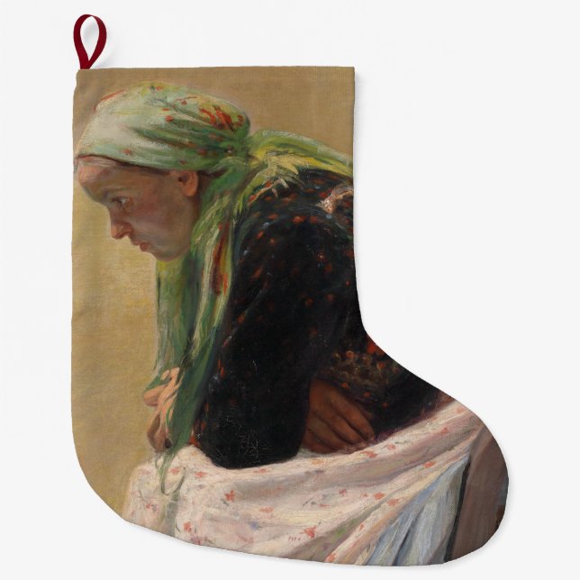 Calcetín Navideño Grande Una mujer profunda en el pensamiento (por Oleksa N (Anverso)