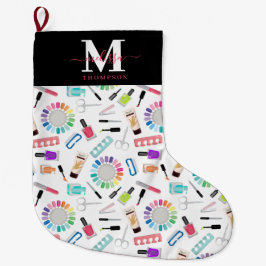 Calcetín Navideño Grande Uñas Manicura Pedicura Salón de Belleza Monograma