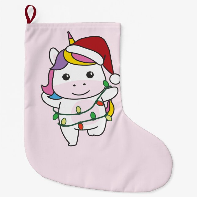 Calcetín Navideño Grande Unicornio Navidades de animales de invierno festej (Anverso)