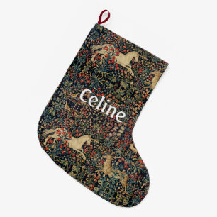 Calcetín Navideño Grande UNICORNIO Y CIERVO, FLORES, ANIMALES DEL BOSQUE Fl