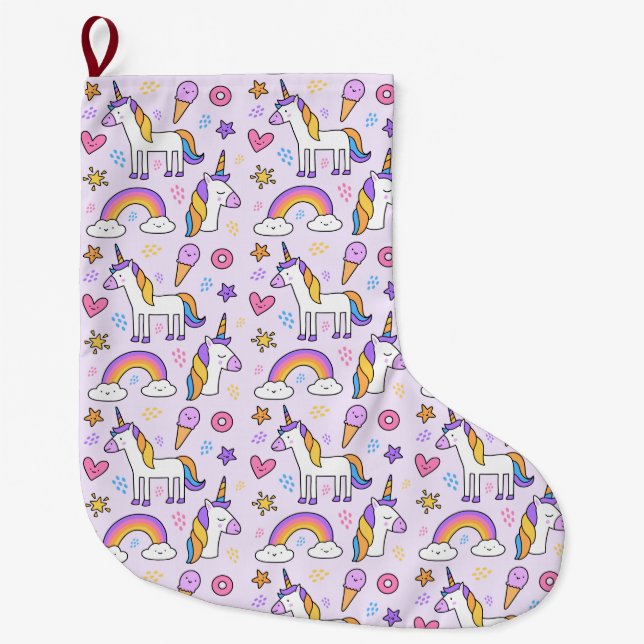 Calcetín Navideño Grande Unicornios (Anverso)