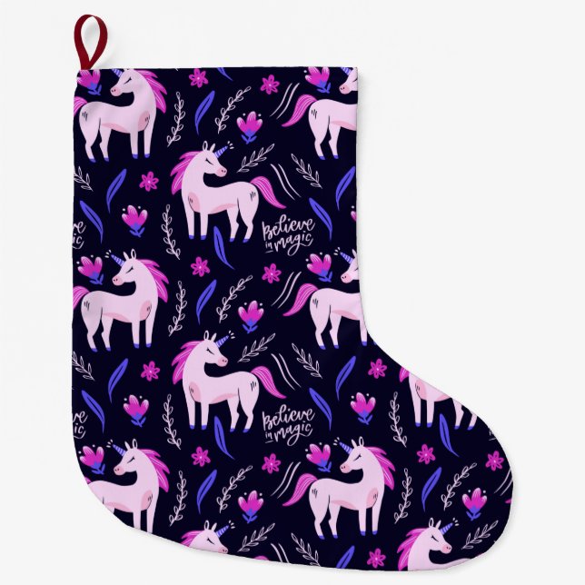 Calcetín Navideño Grande Unicornios (Anverso)