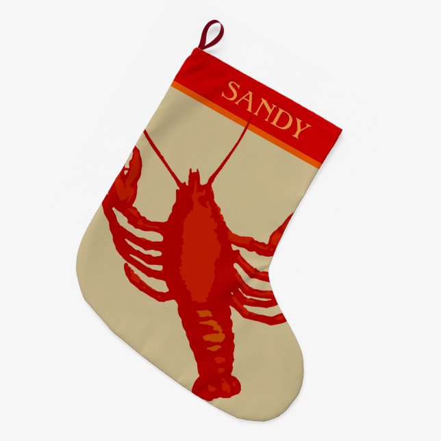Calcetín Navideño Grande Unisex Red Lobster Crustacean Personalizado (Frente (Colgado))