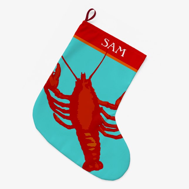 Calcetín Navideño Grande Unisex Red Lobster Crustacean Personalizado (Frente (Colgado))