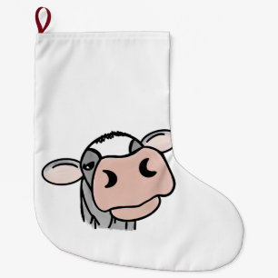 Calcetín Navideño Grande vaca de dibujos animados negra blanca rosa beso gr