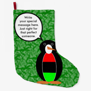 Calcetín Navideño Grande Vacaciones Afroamericanas Sra. Pingüino Hablando