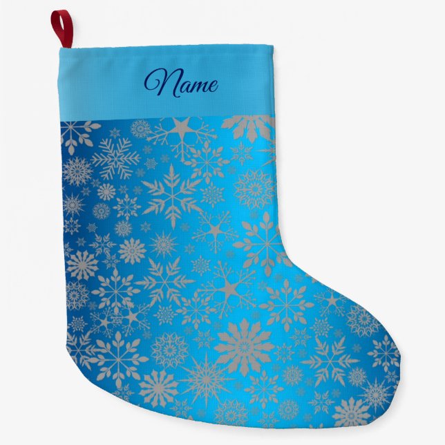 Calcetín Navideño Grande Vacaciones azules de copas de nieve (Anverso)