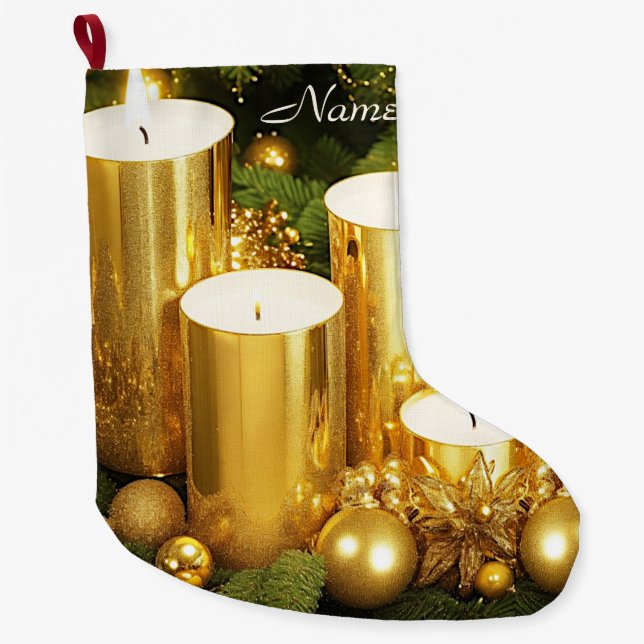 Calcetín Navideño Grande Vacaciones de Navidades de Velas Doradas (Anverso)