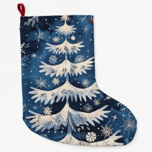 Calcetín Navideño Grande Vacaciones en árbol azul blanco de Navidad