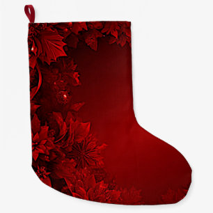 Calcetín Navideño Grande Vacaciones florales en hojas rojas