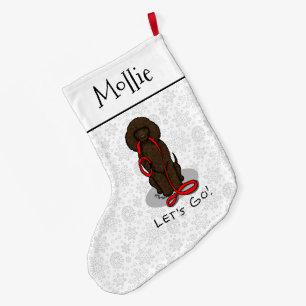 Calcetín Navideño Grande ¡Vamos! Pasear al perro Irish Water Spaniel (hígad