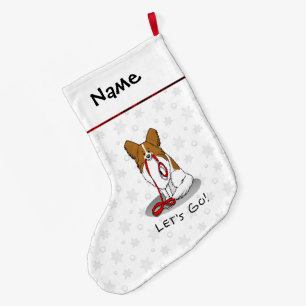 Calcetín Navideño Grande ¡Vamos! (paseo) Papillon (blanco y rojo) Perro Cut