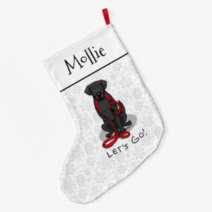 Calcetín Navideño Grande ¡Vamos! Perro Retriever de capa plana (negro)