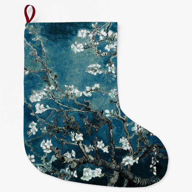 Calcetín Navideño Grande Van Gogh Almond Blossoms Oscuro Verde azulado (Anverso)