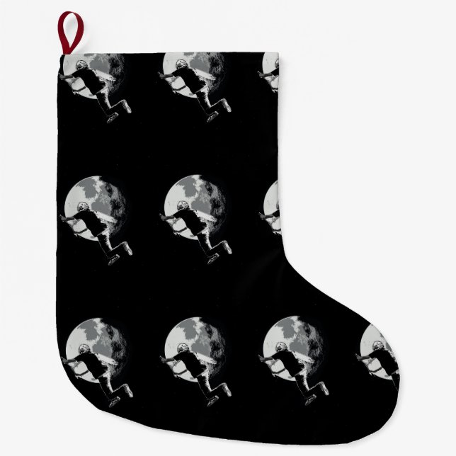 Calcetín Navideño Grande Vela por la luna - Golpe de moto (Anverso)