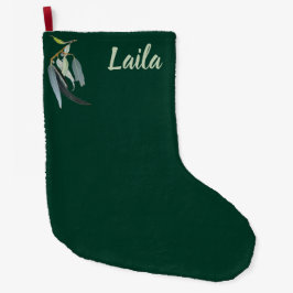Calcetín Navideño Grande Verde oscurocon hojas de acuarela nombradas