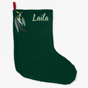 Calcetín Navideño Grande Verde oscurocon hojas de acuarela nombradas