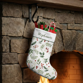 Calcetín Navideño Grande Verduras de Navidad Personalizadas y Bayas Rojas