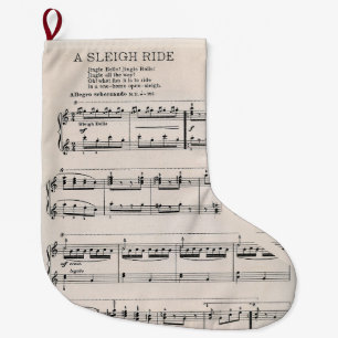Calcetín Navideño Grande Versión de Sleigh Ride Vintage de Jingle Bells Mus