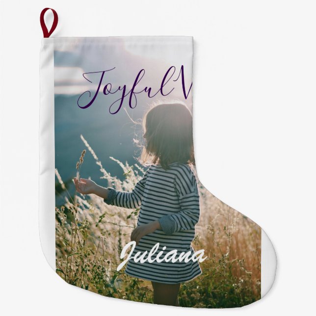 Calcetín Navideño Grande Vibes alegres niños foto festividades púrpura nomb (Anverso)