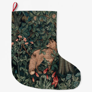 Calcetín Navideño Grande Vida silvestre William Morris Greenery Fox