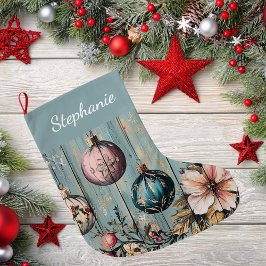 Calcetín Navideño Grande Vintage Country Christmas Rustic Farmhouse Wood