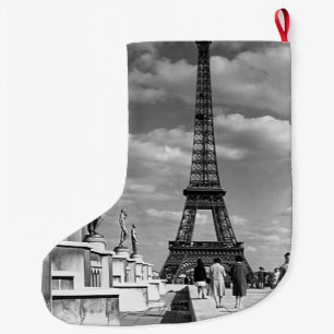 Calcetín Navideño Grande Vintage France Paris Torre Eiffel Palacio Chaillot