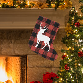 Calcetín Navideño Grande Vintage Red Buffalo Plaid & Deer