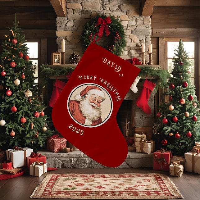 Calcetín Navideño Grande Vintage Retro Santa (Subido por el creador)